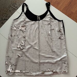 Sparkling Champagne Cream Beige Sequin Cami Tank Top Party Blouse Holiday